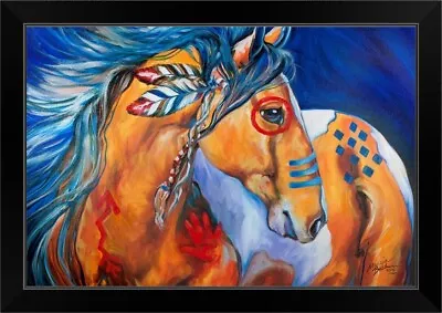 Bold And Brave Indian War Horse Black Framed Wall Art Print Horse Home Decor • $84.99