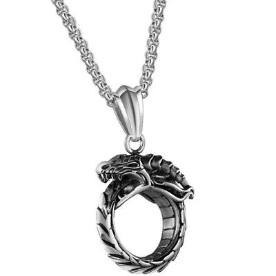 Fashion Silver Plated Dragon Pendant Necklace Long Neck Chain Men Punk Jewelry • $0.01