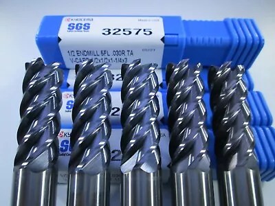 Lot ( 5 Pcs )  Kyocera Sgs 32575 V-carb Carbide 1/2  End Mill .030  Radius Tools • $179.75