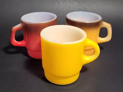 Vintage Anchor Hocking Fire King Coffee Mugs Cups - Lot Of 3 - Orange Red Yellow • $17.99