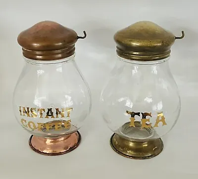Vintage Coffee And Tea Jars Containers Steam Punk Glass Brass And Copper • $63