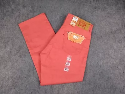 Levis Jeans Mens 36x30 Red Pink Denim 501 Shrink To Fit Button Fly Pants NWT • $44.99