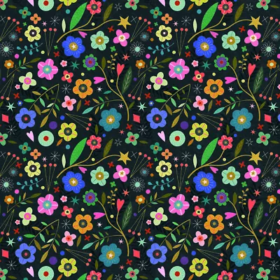 Tree Of Life Flowers On Black By Dashwood Studio 100% Cotton Fabric Fat Quarter • £4.45