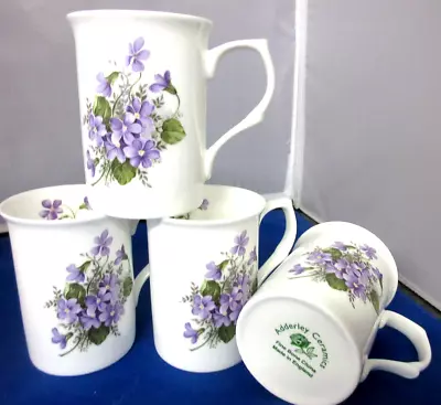 Wild Violet Set Of Four Identical Fine Bone China Mugs English Made..new Unused • $49.99