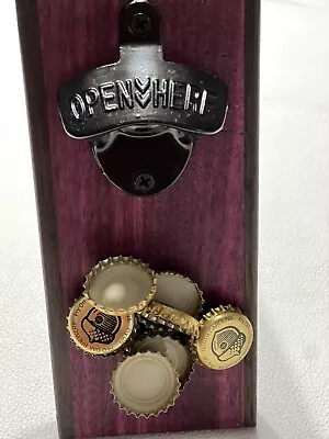 Handcrafted Exotic Wood Bottle Opener Magnetic Mount With Magnetic Cap Catcher . • $38