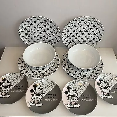 Disney Mickey Mouse 10 Piece Dinner Set Dinner Plates Bowls Ceramic Black White • £49.99