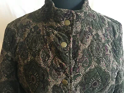 MANDARIN Collar MANDALA Jacket Sz Medium QUILTED Corduroy Green Tan CHARTER CLUB • $9.99