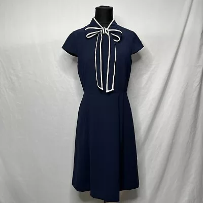 J. Crew Women's Navy Bow Tie Neck Crepe Cap Sleeve Sheath Dress Size 0 • $44.99