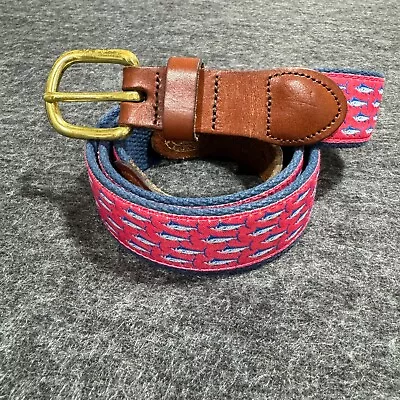 Leather Man Multicolor Canvas W/ Fish Pattern Brown Leather Tips Mens Belt Sz 38 • $14.99