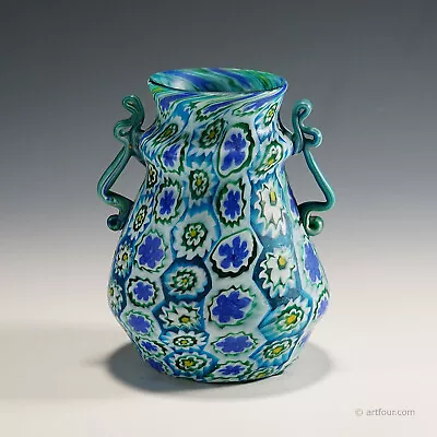 Large Antique Millefiori Vase With Handles Fratelli Toso Murano 1910 • $505.99