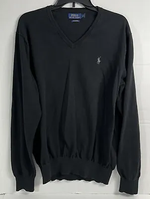 Polo Ralph Lauren Sweater Mens Large Black Pima Cotton V Neck Pullover • $16.87