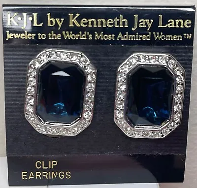 Vintage KJL Kenneth Jay Lane Princess Diana Blue Rhinestone Clip On Earrings • $59.49