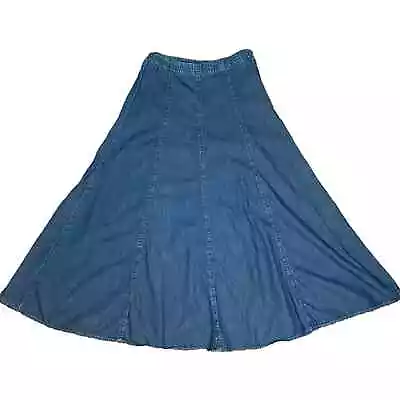 Vintage Coldwater Creek Denim Maxi Jean Skirt Size 12 A-line Twirl Prairie • $31.20