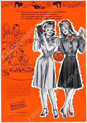 1945 Vintage Halloween Black Cat Petiteen Girls Dress Fashing NEW Poster 18x24 • $21.25