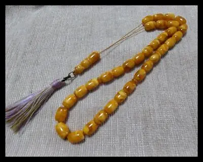 Antique 29 Grs  Kahraman  Amber Butterscotch Egg Yolk Rosary Islam Prayer Beads • $180