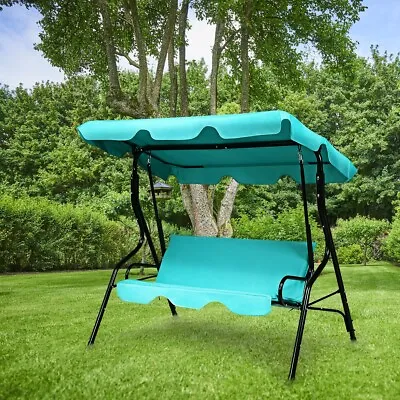 Garden Patio Metal Swing Chair 3 Seater Hammock Bench Swinging Cushioned Seat • £85.95