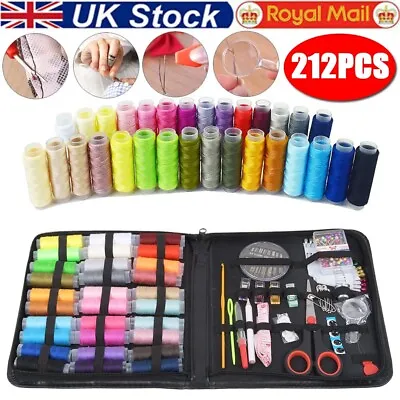 212PCS Portable Sewing Kit Home Travel Case Needles Thread Scissors Set With Box • £8.89