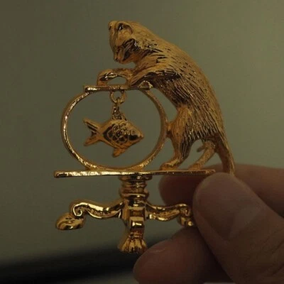 $6.30 • Buy Antique Jewelry Cat Vintage Fishing Brooch Personality Vintage Brand Gold Plated