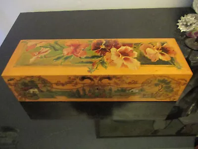 Antique Wien Vienna Pansy Cottage Landscape Hand Painted Wood Gloves Jewelry Box • $275