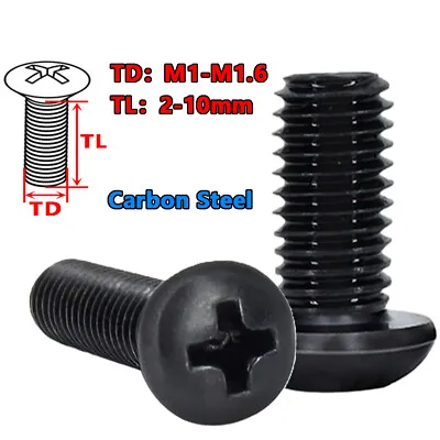 M1-M1.6 Pan Head Bolts Phillips Button Head Machine Screws Black 2mm - 10mm Long • £1.44