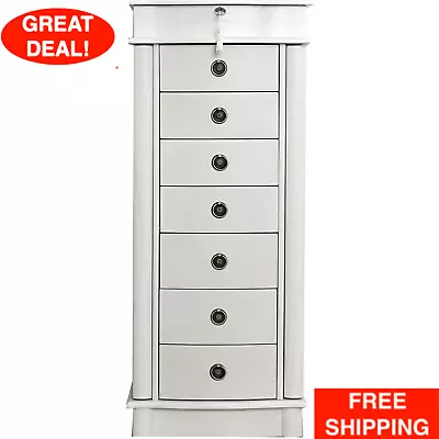 Hives And Honey Nora Standing Jewelry Armoire Jewelry Chest Lockable Home White • $239.99