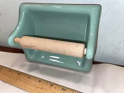 NOS Vintage Sage Green Ceramic Wall Mount Bathroom Toilet Paper Holder Roll • £27.99