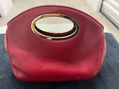 Oscar De La Renta Elegant Red Leather Handbag With Gold Handle • $104.99