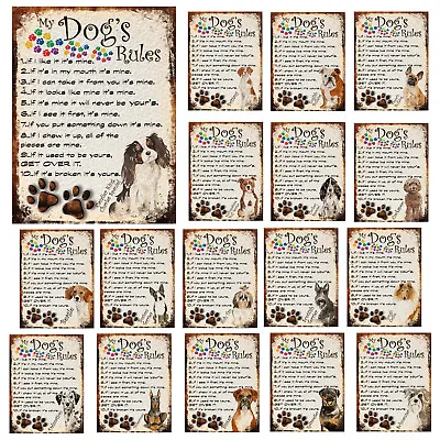 £3.74 • Buy Dog's Rules Metal Sign Funny Pet Breed Plaque Retro Style Decor Gift Shabby Chic