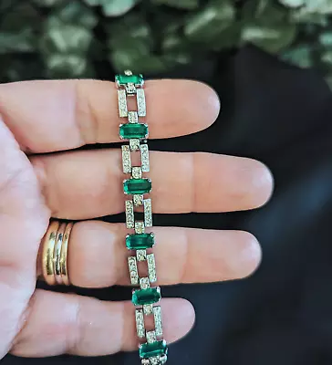 Vintage CROWN TRIFARI Art Deco Emerald Diamond Rhinestone Bracelet • $200