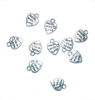 10 Pcs Metal Heart Charms Engraved With  Made With Love  Of 12 Mm Nickel Free • £1.95