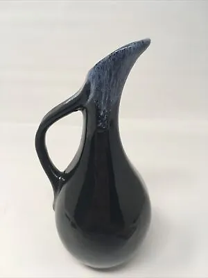 Vintage Van Briggle Art Pottery High Gloss Black Blue Drip Glaze Pitcher Vase7in • $19.95