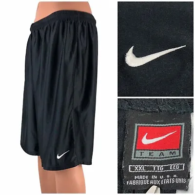 Nike Mens 2XL Shorts Shinny Black No Pockets Embroidered Y2K Vintage Made In USA • $39.99