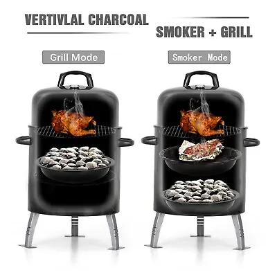 Charcoal Smoker BBQ Grill 3IN1 Outdoor Vertical Smoke Portable Meat Cooker • $94.99