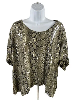 Michael Kors Women's Snake Print Sequin Short Sleeve Top - L • $15.47