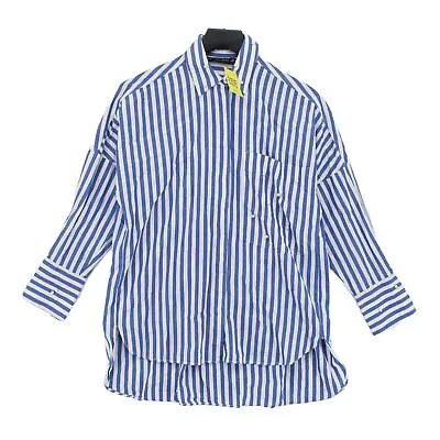 Zara Women's Shirt XS Blue Striped 100% Cotton Long Sleeve Collared Basic • £10
