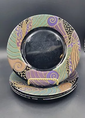 Set Of 4 1990s Arcoroc Tampico Pattern French Black Glass Salad Plates 7-3/4  • $15.96