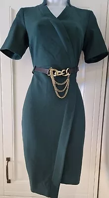 Womens Karen Millen Green Tuxedo Chain Belt Tailored Mini Wrap Forever Dress 8. • £69.99