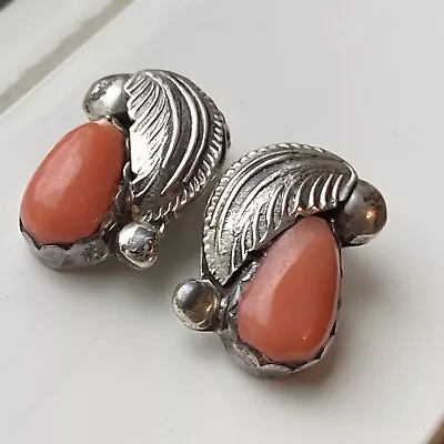 Carmelita Simplicio Zuni Clip Earrings Pink Coral Sterling Silver Vintage Gd • $89.99