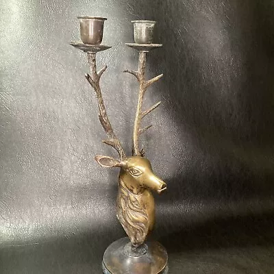 Vintage Brass Stag Antlers Candle Holder Stag/Deer Figural Candelabra • $54.99