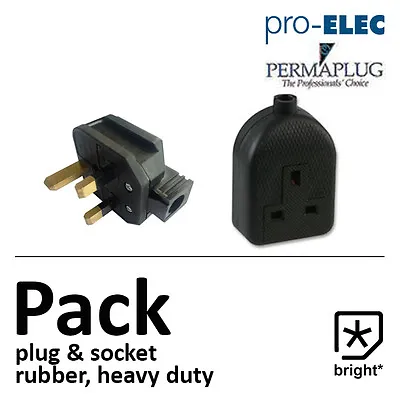 13 Amp Rubber Composite Plug & Socket 13A Heavy Duty Mains Electrical 3pin Black • £6.97