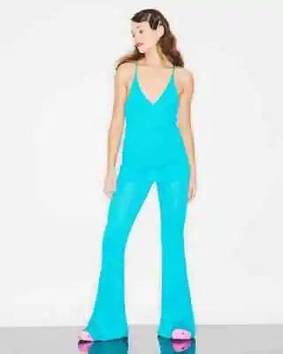 BASSIKE Textured Flared Tight Pants Cyan Retro Size 1 (8) NEW BNWT RRP $395 • $99