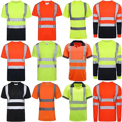 Hi Vis T Shirt High Visibility Reflective Tape Viz Long Sleeve Polo Work Top • £10.94