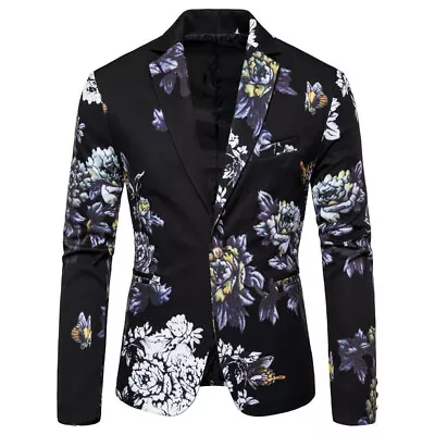 Mens Floral Print Dress Jacket Suit Blazer Coat Single Breasted Casual Suit Coat • $53.07