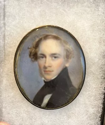 Antique Mourning Brooch - Hand Painted Portrait & Lock Of Hair -  Apprx. 1830. • $500