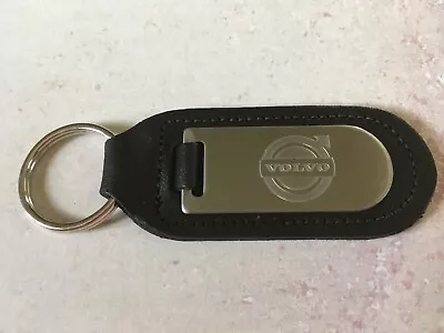 Black Leather Key Fob Laser Engraved Volvo Logo Stainless Steel Keyring • $7.34