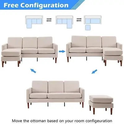 Modern 3 Seats Sofa Set L-Shaped Couch Living Room Convertible Sofa With Ottoman • $242.99
