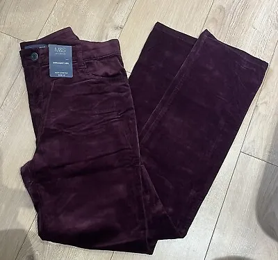£16.99 • Buy M&S Collection Burgundy Cord Straight Leg Trousers With Stretch UK 12 Long BNWT