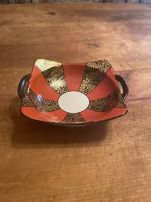 Noritake Art Deco Burnt Persimmon 2-Handle Porcelain Dish • $12
