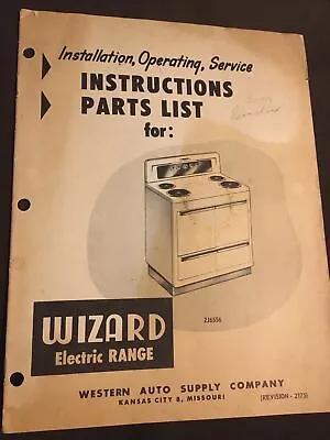 Original 1960s Wizard Electric Range Instructions Parts List Western Auto  • $19.99