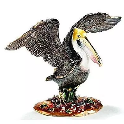 Stretching Pelican Bird Bejeweled Austrian Crystal Jewelry Trinket Box • $49.98